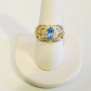 Sevilla Oval Blue Topaz Diamond-Accented Sterling Silver Ring Size 9